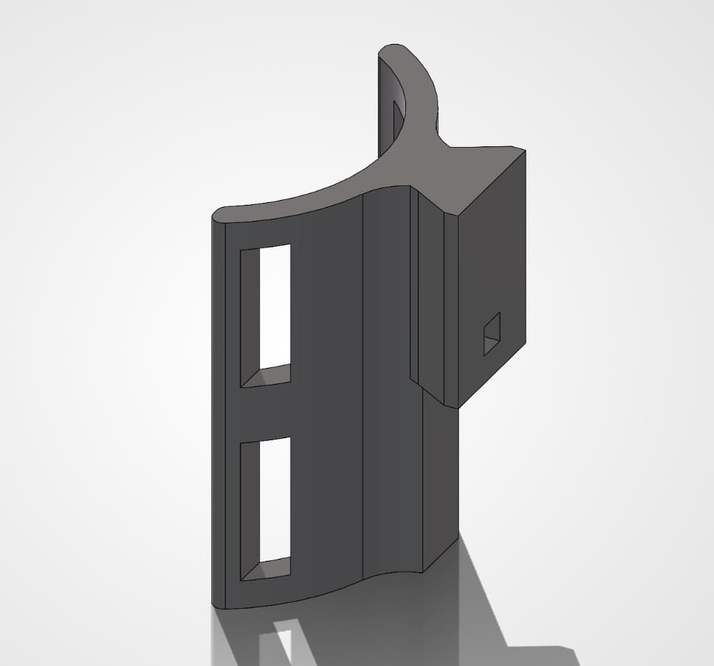 CAD render of canister holder with dovetail rail and weight-reduction cutouts