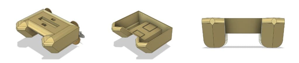 V7 CAD three-view of final hull with roof, payload pocket, and propulsion